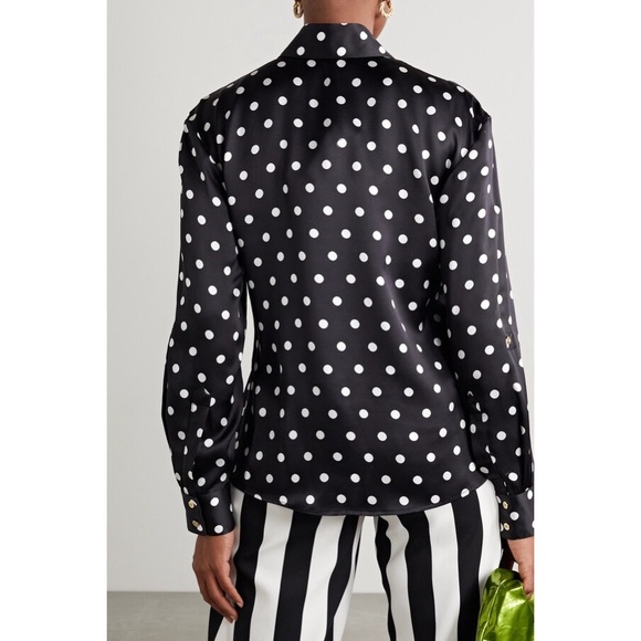 Sergio Hudson Polka Dot Silk Charmeuse Button-Up Blouse, Black/White XL NWT $795 - Picture 5 of 14